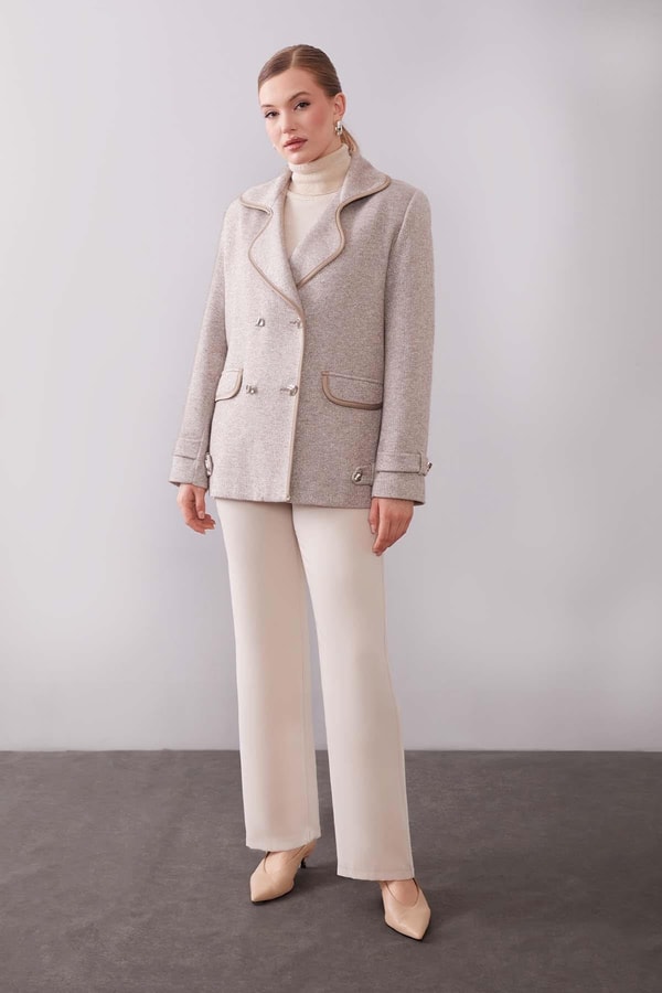 LevidorVİZON Kruvaze Kenar Şeritli Kaşmir Ceket