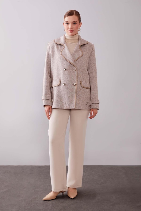 LevidorVİZON Kruvaze Kenar Şeritli Kaşmir Ceket