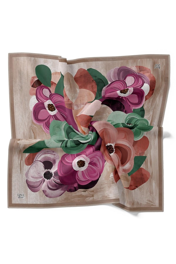 LevidorVizon Menekşe Desen Twill İpek Eşarp