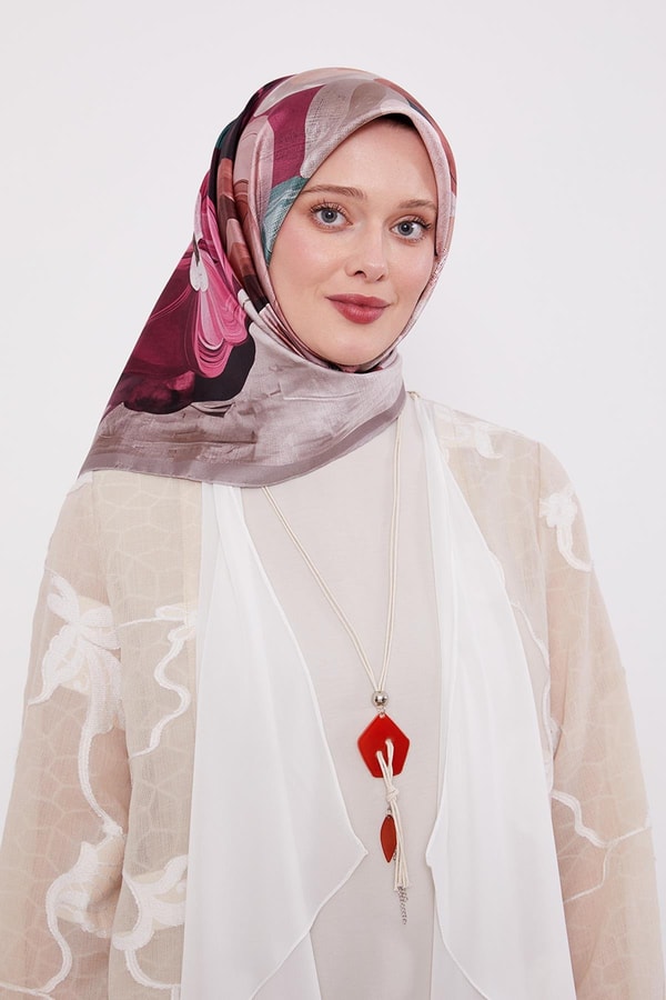 LevidorVizon Menekşe Desen Twill İpek Eşarp