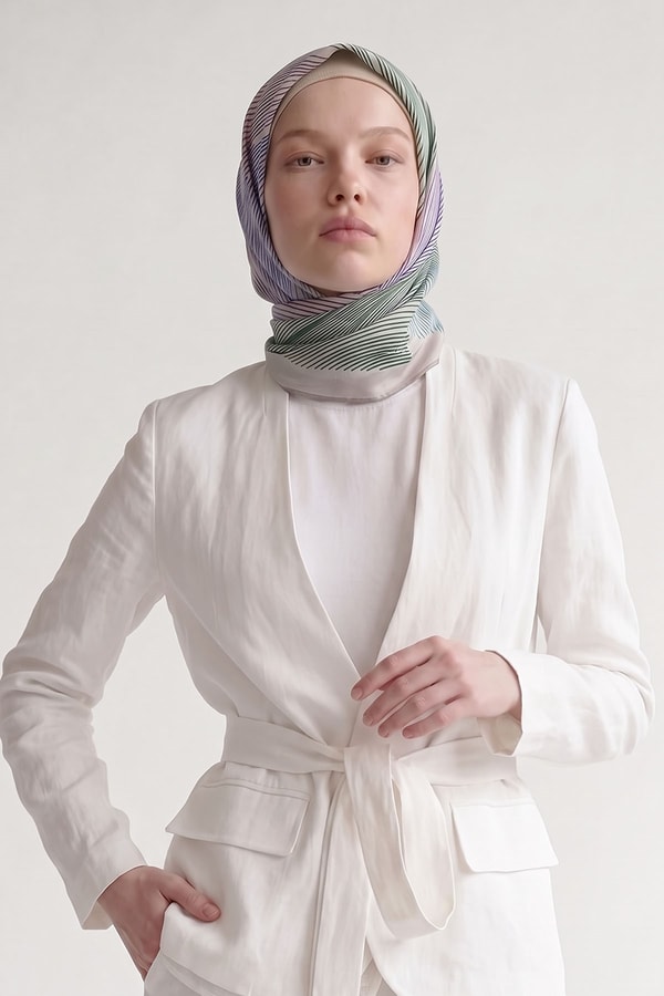 LevidorVizon Sarmal Çizgili Twill İpek Eşarp