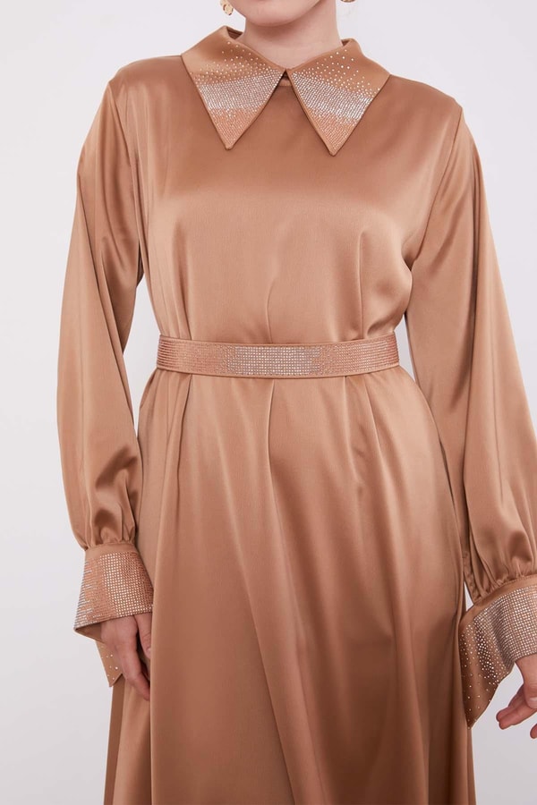 LevidorVizon Taş Detaylı Saten Elbise