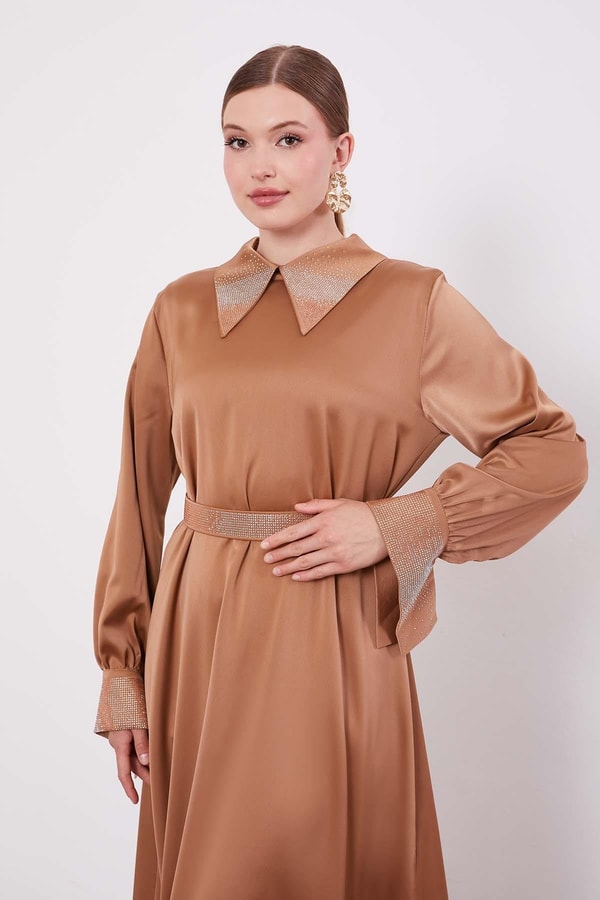 LevidorVizon Taş Detaylı Saten Elbise