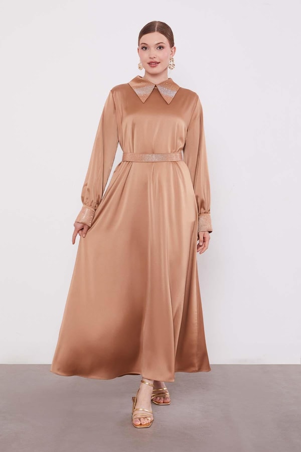 LevidorVizon Taş Detaylı Saten Elbise