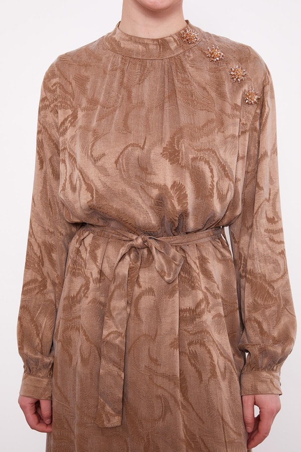 LevidorVİZON Yakası Taş Detaylı Cupra Elbise