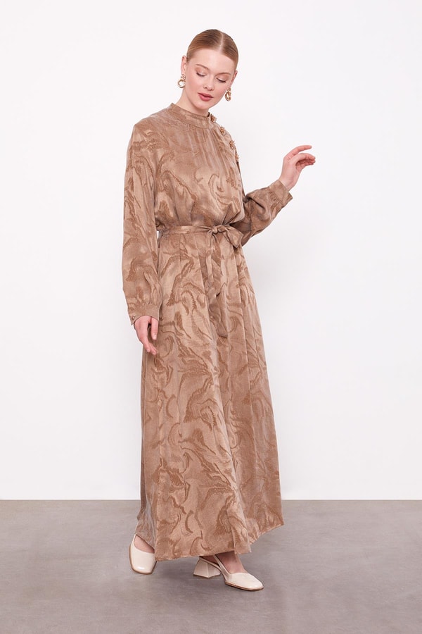 LevidorVİZON Yakası Taş Detaylı Cupra Elbise