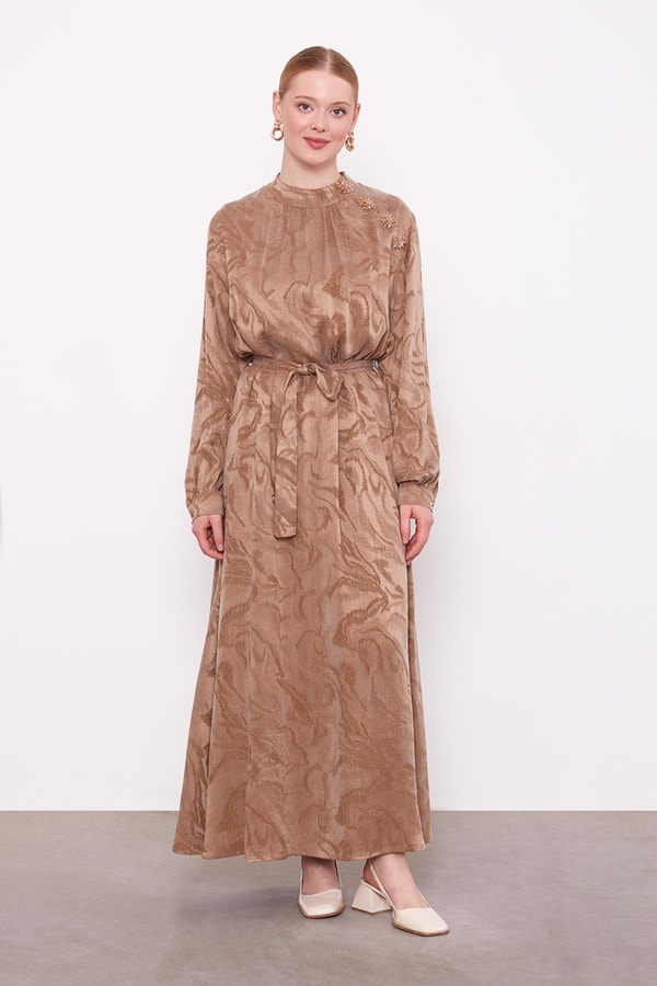 LevidorVİZON Yakası Taş Detaylı Cupra Elbise