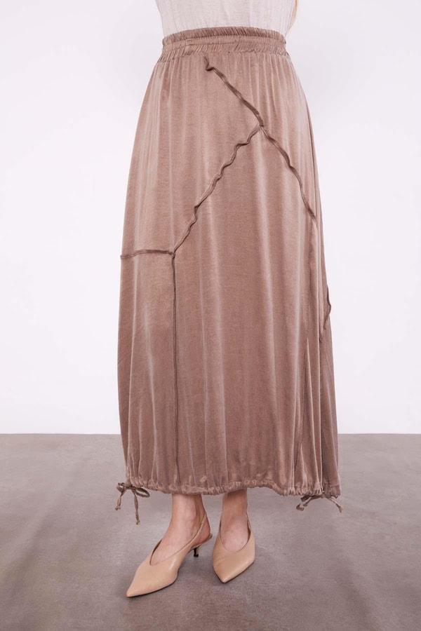 LevidorYağ Yeşili Asimetrik Fırfır Detaylı Cupra Etek Takım