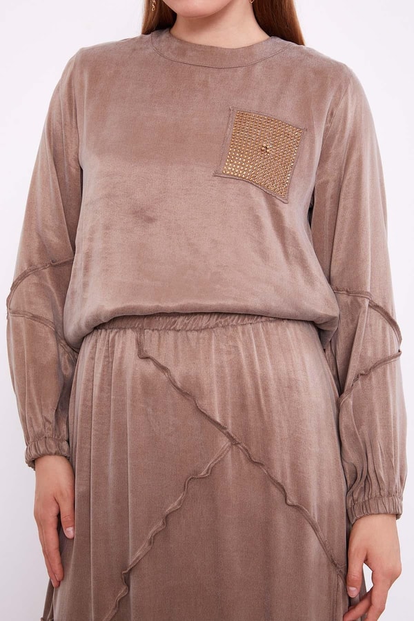 LevidorYağ Yeşili Asimetrik Fırfır Detaylı Cupra Etek Takım