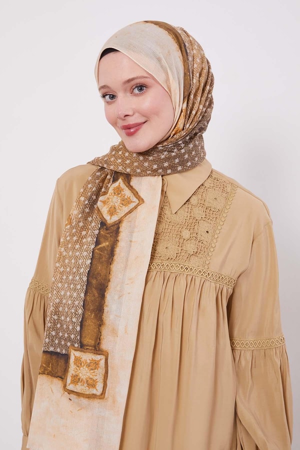 LevidorYağ Yeşili Benek Desen Pamuk Şal