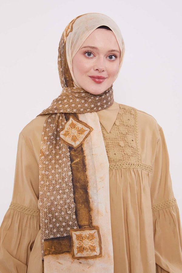 LevidorYağ Yeşili Benek Desen Pamuk Şal