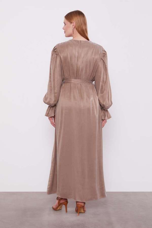 LevidorYağ Yeşili Çiçek Aksesuarlı Cupra Elbise