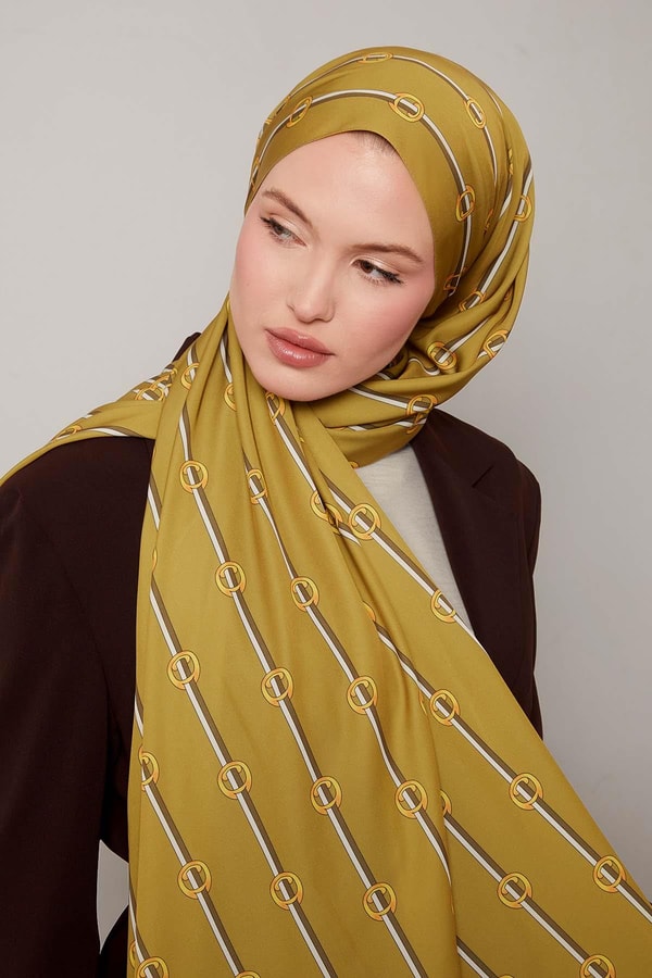 LevidorYağ Yeşili Çizgili Halka Desen Club Şal