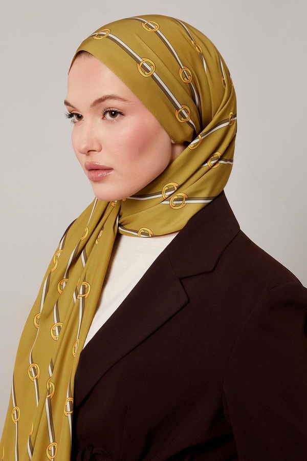 LevidorYağ Yeşili Çizgili Halka Desen Club Şal