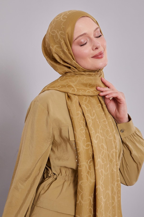 LevidorYağ Yeşili Geometrik Desen Grazia Şal