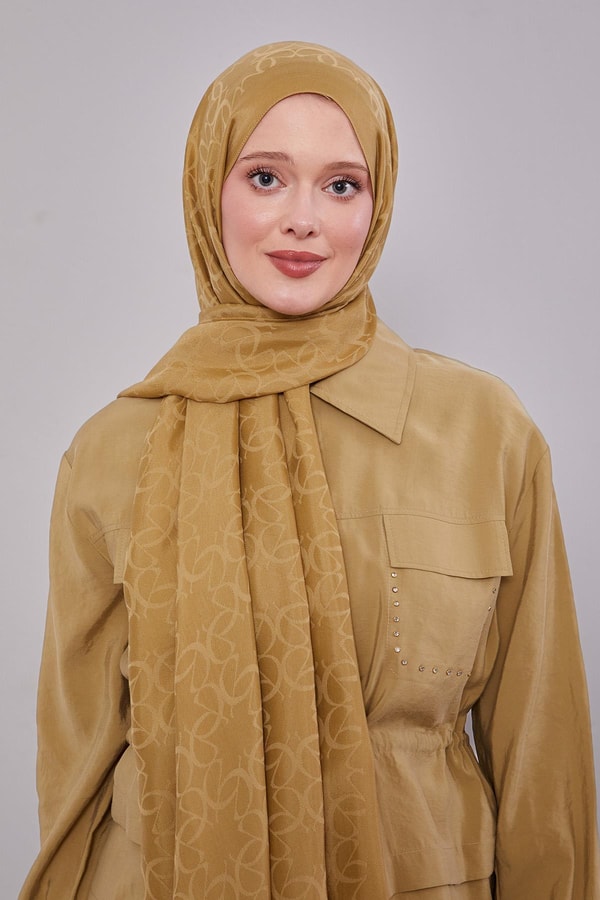 LevidorYağ Yeşili Geometrik Desen Grazia Şal