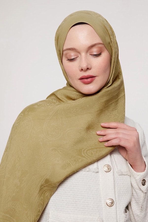 LevidorYağ Yeşili Hint Desen Grazia Şal