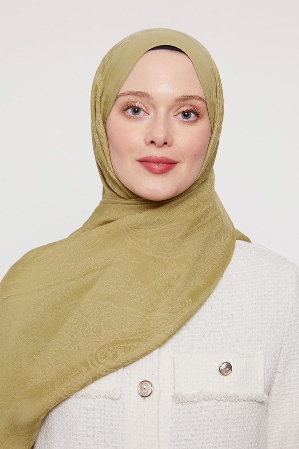 LevidorYağ Yeşili Hint Desen Grazia Şal