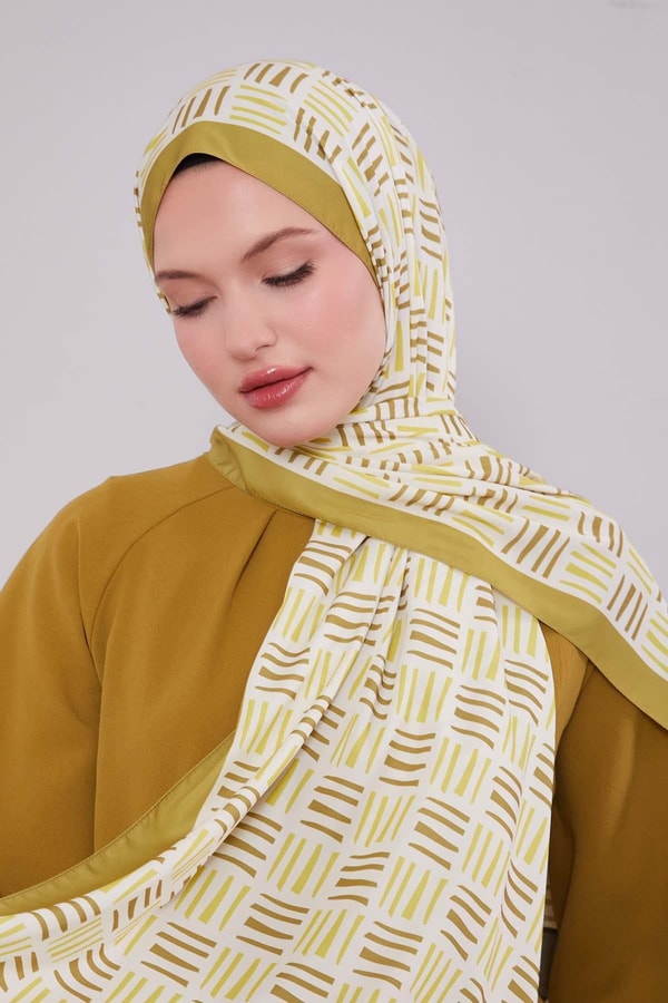 LevidorYağ Yeşili Kare Çizgi Desen Club Şal