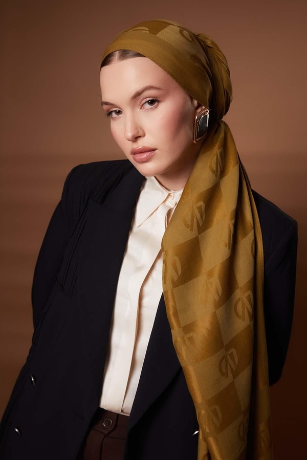 LevidorYağ Yeşili Kare LVD Baskılı Naia Jakar Şal