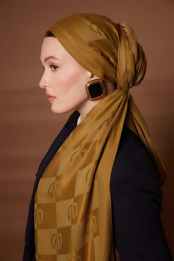 LevidorYağ Yeşili Kare LVD Baskılı Naia Jakar Şal