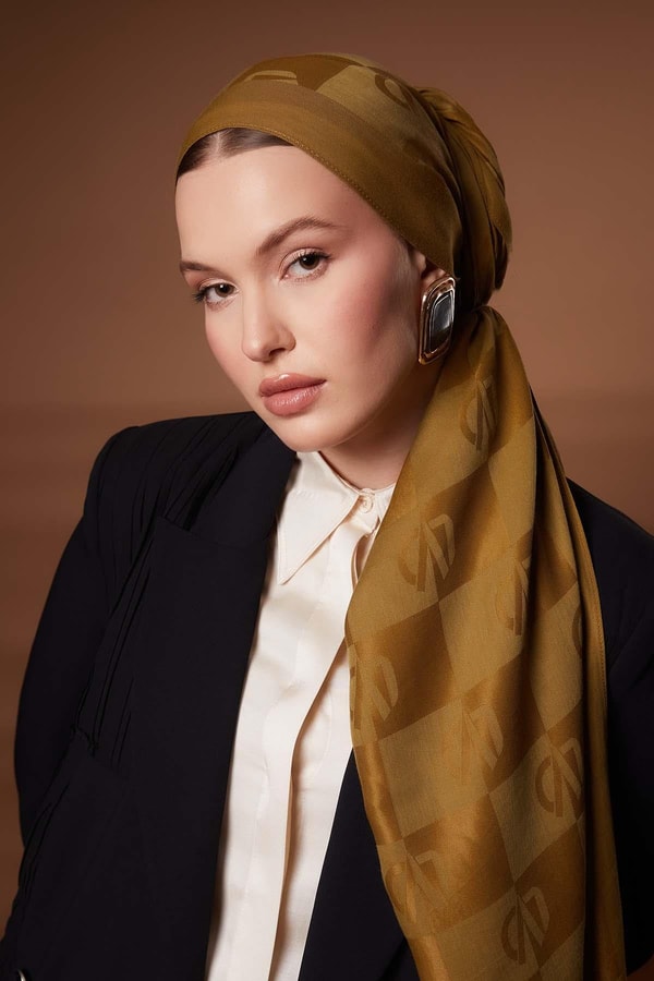 LevidorYağ Yeşili Kare LVD Baskılı Naia Jakar Şal