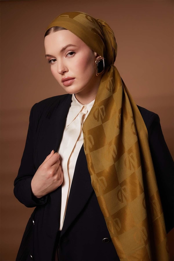 LevidorYağ Yeşili Kare LVD Baskılı Naia Jakar Şal