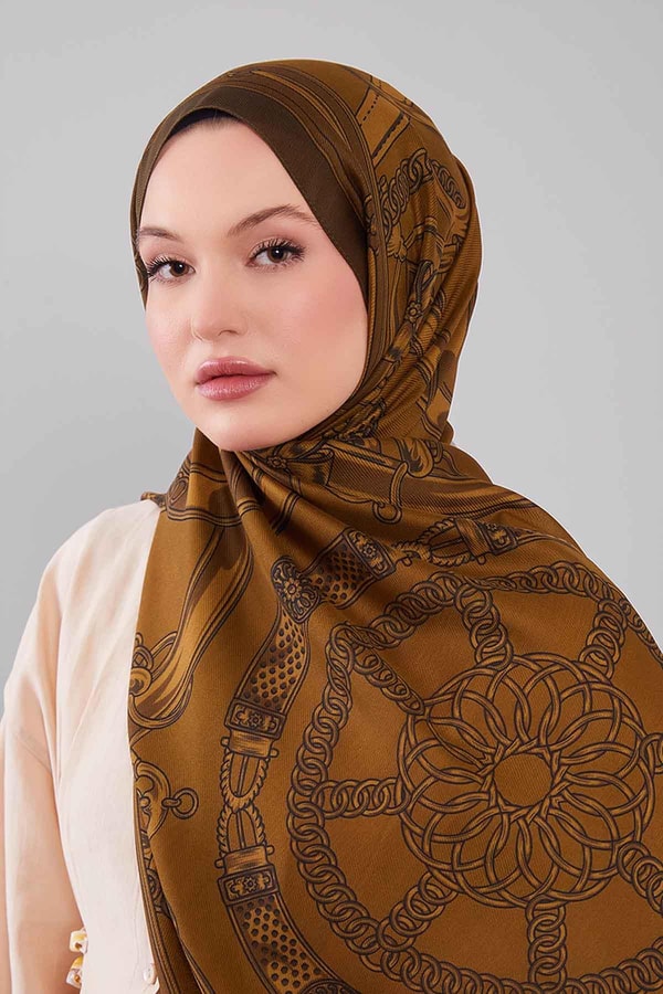 LevidorYağ Yeşili Karışık Desenli Yün İpek Şal