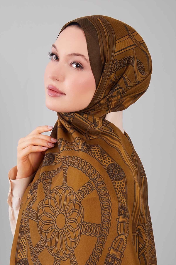 LevidorYağ Yeşili Karışık Desenli Yün İpek Şal