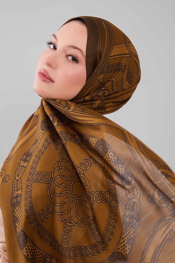 LevidorYağ Yeşili Karışık Desenli Yün İpek Şal