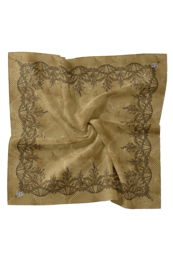 LevidorYağ Yeşili Kenar Benekli Twill İpek Eşarp