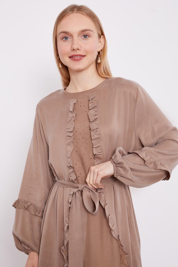 LevidorYağ Yeşili Kuşak Detaylı Cupra Elbise