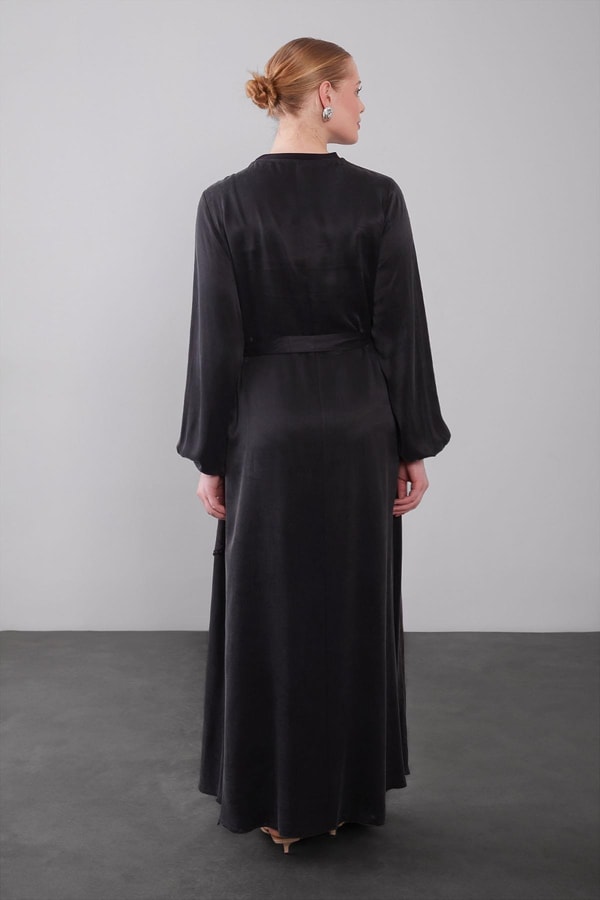 LevidorYağ Yeşili Kuşak Detaylı Kenar Desen Cupra Elbise