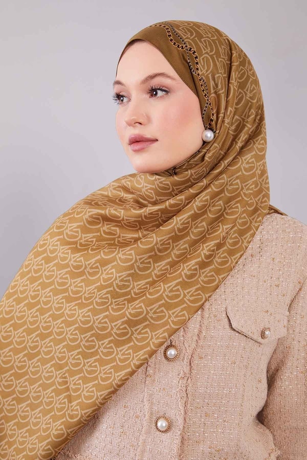 LevidorYağ Yeşili LVD Baskılı Yün İpek Şal
