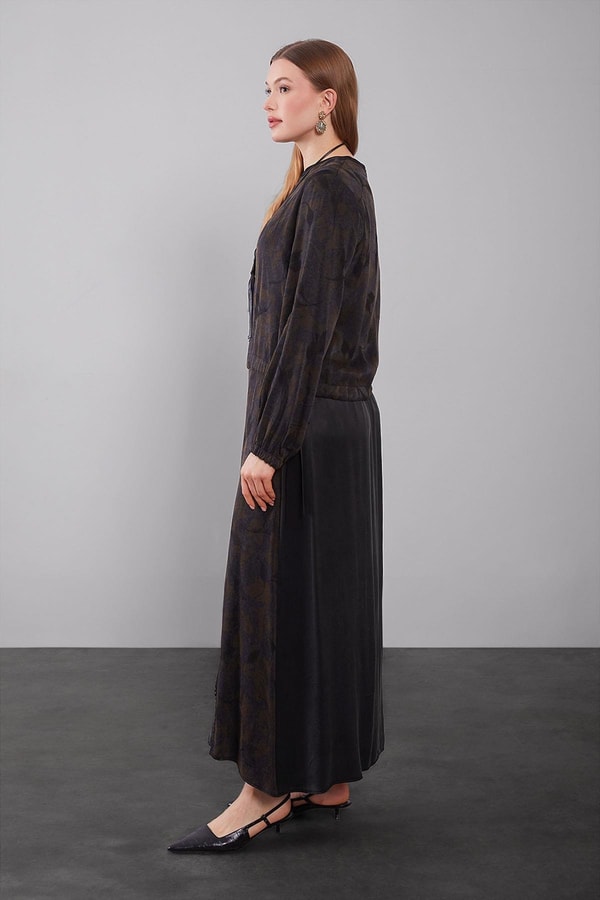 LevidorYağ Yeşili Mini Fırfır Detaylı Cupra Etek Takım