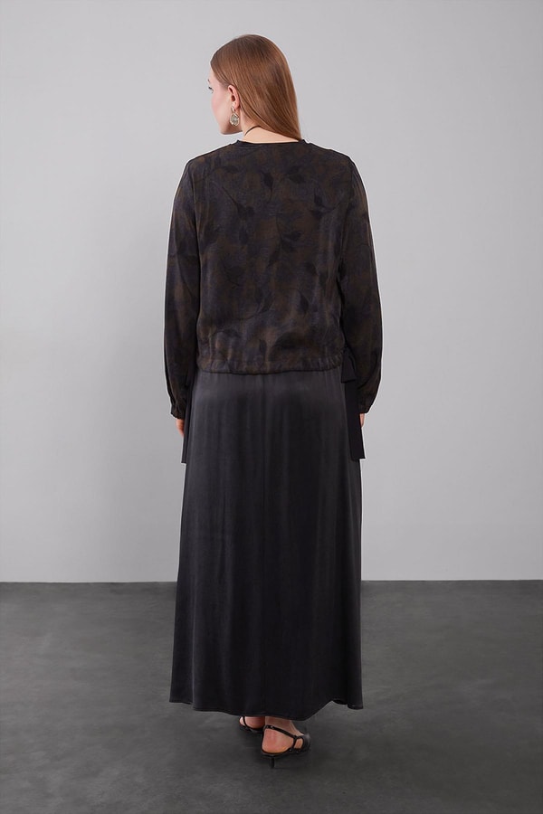 LevidorYağ Yeşili Mini Fırfır Detaylı Cupra Etek Takım