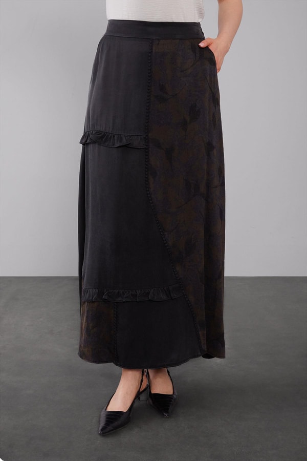 LevidorYağ Yeşili Mini Fırfır Detaylı Cupra Etek Takım