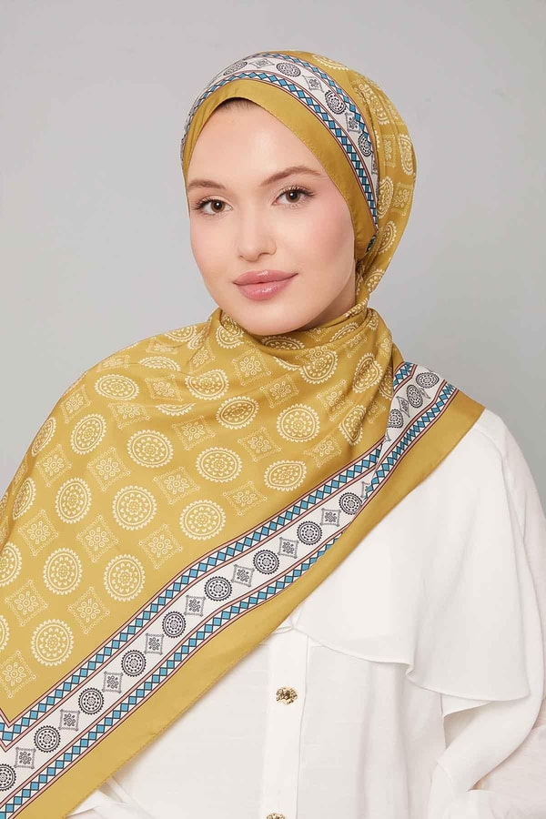 LevidorYağ Yeşili Motif Desen Club Şal