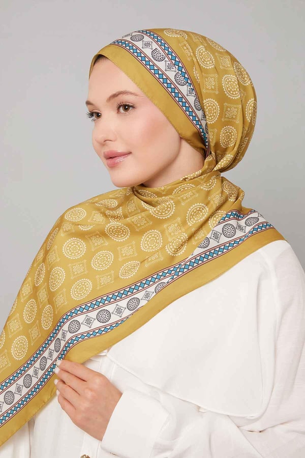 LevidorYağ Yeşili Motif Desen Club Şal