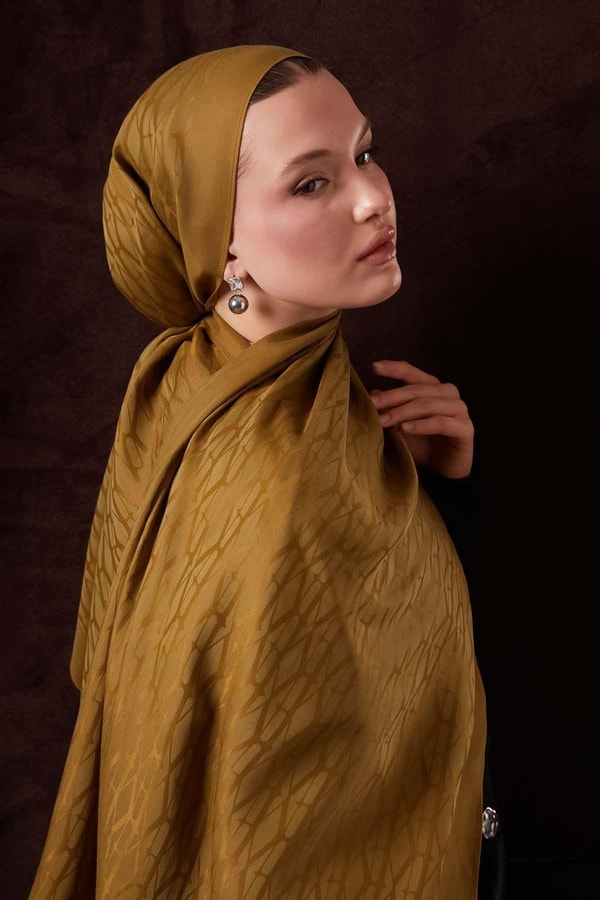 LevidorYağ Yeşili Sarmal Desen Naia Jakar Şal