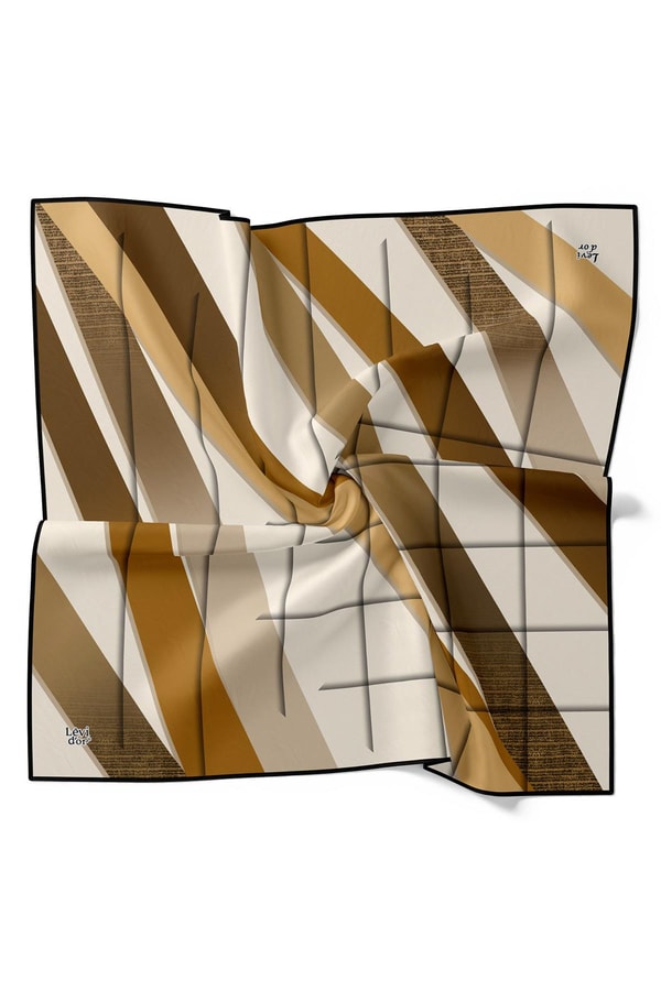 LevidorYağ Yeşili Şeritli Twill İpek Eşarp