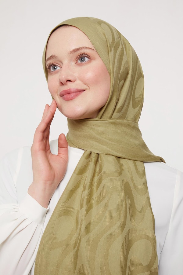 LevidorYağ Yeşili Soyut Desen Grazia Şal
