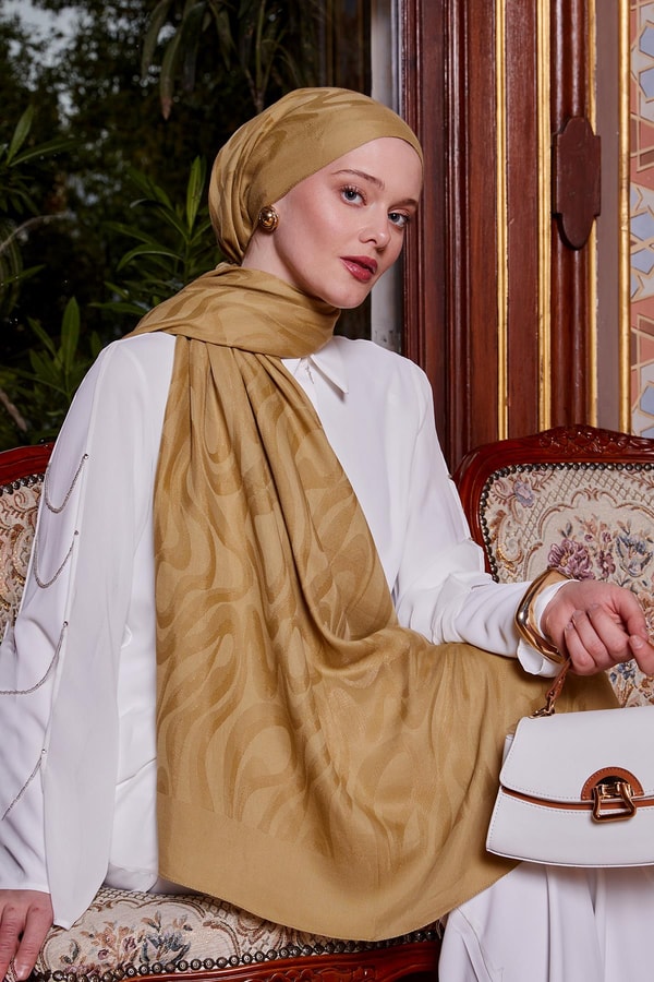 LevidorYağ Yeşili Soyut Desen Grazia Şal