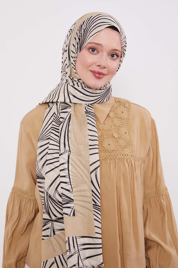 LevidorYağ Yeşili Tropikal Pamuklu Şal