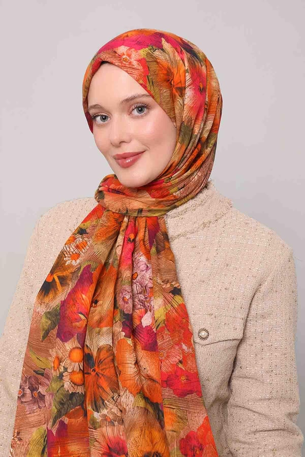 LevidorYağ Yeşili Varak Desen Pamuk Şal