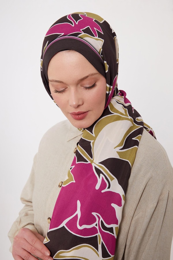 LevidorYağ Yeşili Yaprak Desen Royal Şal