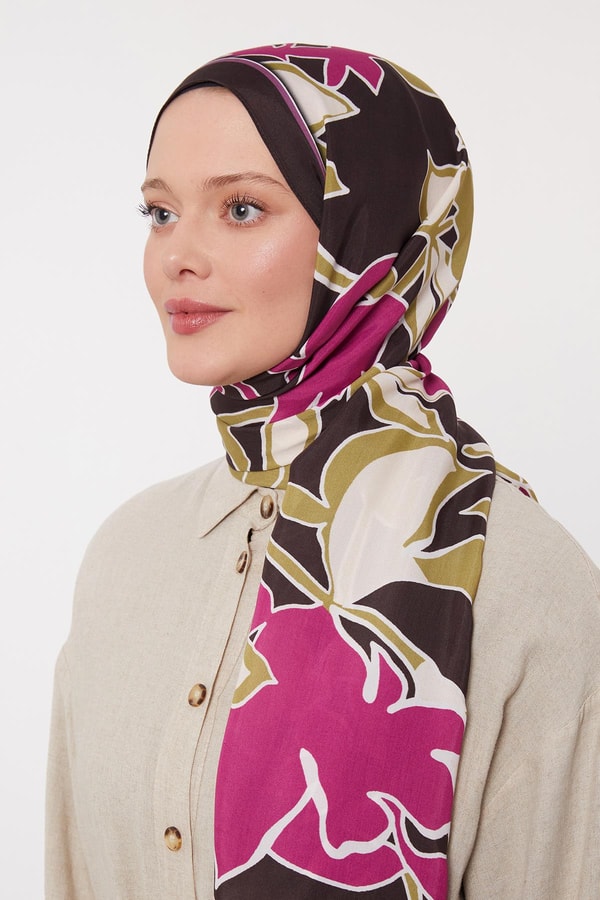 LevidorYağ Yeşili Yaprak Desen Royal Şal