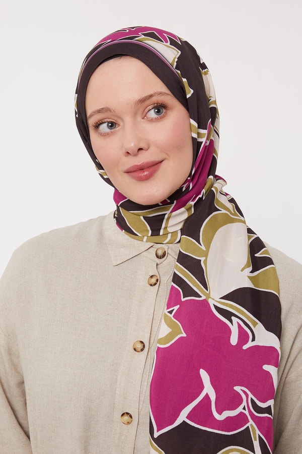 LevidorYağ Yeşili Yaprak Desen Royal Şal