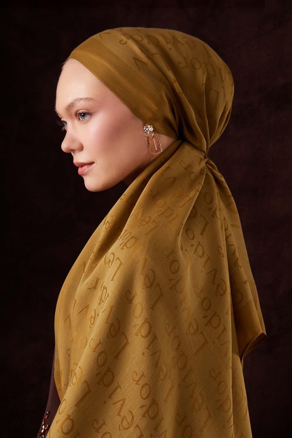 LevidorYağ Yeşili Yazı Baskılı Naia Jakar Şal