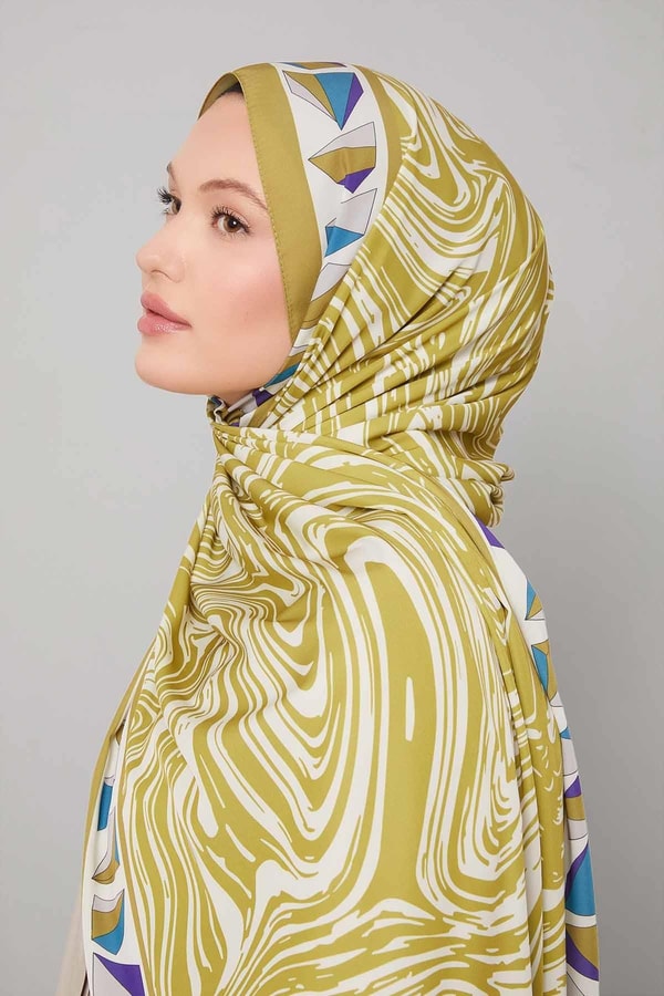 LevidorYağ Yeşili Zebra Desen Club Şal